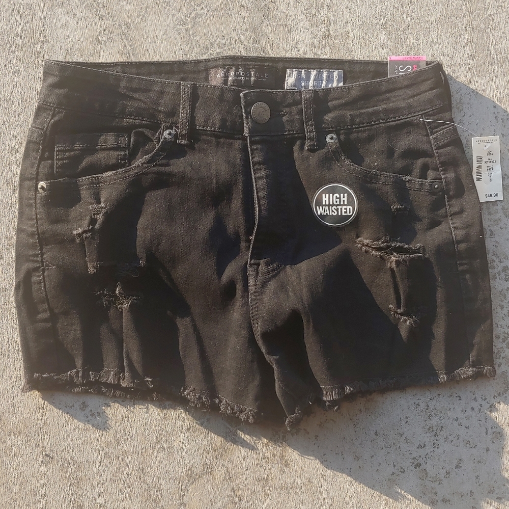 Aeropostale high-waisted black denim shorts 8